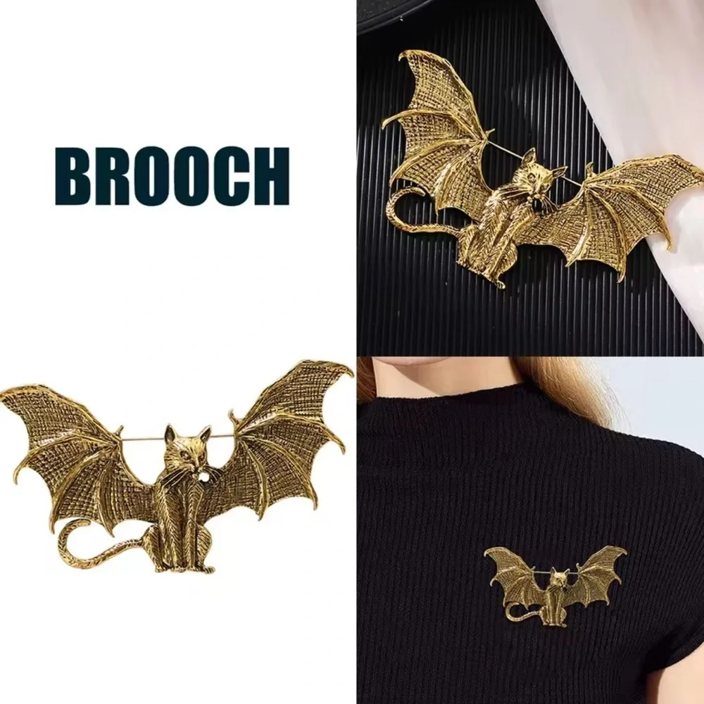 Egyptian Bat Cat Brass Brooch - Picture 8 of 13